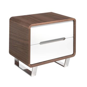 Angel Cerd&aacute; Walnut Veneer Bedside Table with White MDF Detail and in Brown