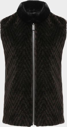 Gorski Chevron Grooved Shearling Lamb Zip Vest With Loro Piana Wool Back