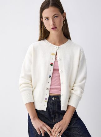 Twik Womens Cute button boxy Cardigan Sweater