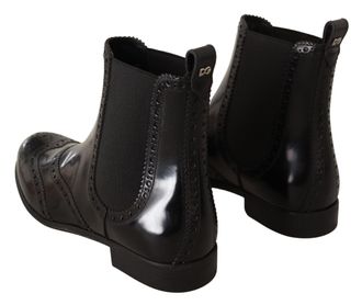 Dolce & Gabbana Womens Black Leather Ankle High Flat Boots Shoes