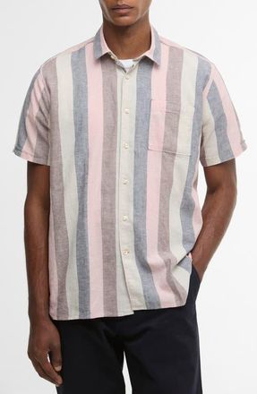 Barbour Portwell Stripe Summer Fit Short Sleeve Button-Up Shirt in Pink at Nordstrom, Size Xx-Large