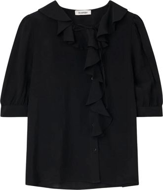 Rodebjer Overhemden, Dames, Zwart, S, Rayon, Xilla Flounce Blouse