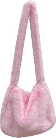 Generic Womens Plush Bags Plush Bag Ladies Messenger Bags Fashion Large Capacity Shoulder Simple Solid Color Female Handbags(Light Pink)