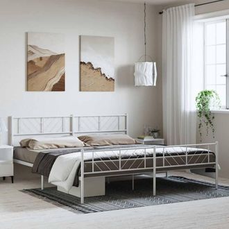 Berkfield Home Metal Bed Frame with Headboard & Footboard White 193x203 cm