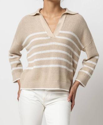 Lilla P Stripe Polo Sweater In Husk