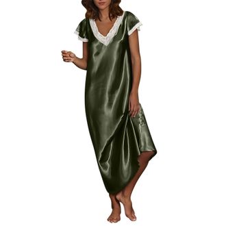 Generic Satin Nightdresses For Women Uk Plus Size - Long Silk Nightdresses For Women Uk - Ladies Leisure Wear Cosypyjamas Shortie Pyjama Cotton Nighties Night