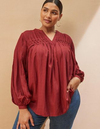 Live Unlimited London Womens Oxblood Pintuck Blouse - Red/Purple - Size: 16