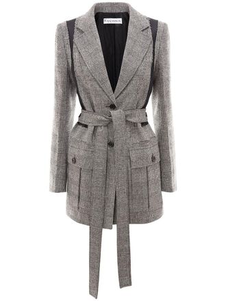 J.W.Anderson belted patchwork jacket - women - Acrylic/Polyamide/Polyester/Polyurethane/Rayon/Wool - 6 - Grey