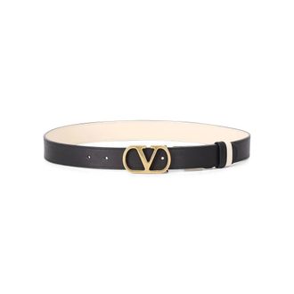 Valentino VLogo Signature Leather Belt - female - Valentino - Belts - Black - 85 CM - Accessories