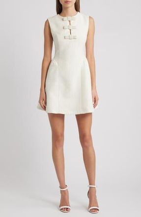Moon River Beaded Tie Detail Tweed Minidress in Ivory at Nordstrom Rack, Size Medium