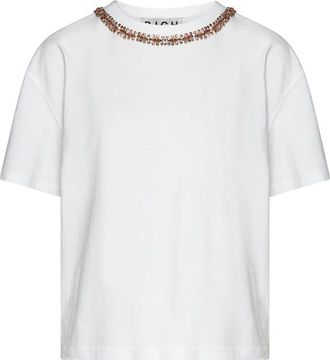 John Richmond T-shirt met versierde ronde hals - Dames - T-shirts - Wit - S - Tops