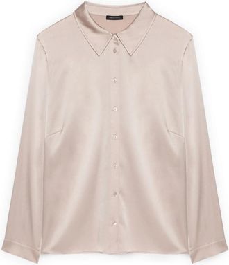 Fiorella Rubino Stretch Zijde Blouse met Klassieke Kraag - Dames - Overhemden - Roze - 2XL - Overhemden