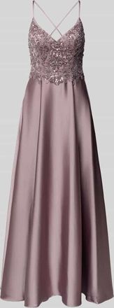 Laona Abendkleid mit Perlen und V-Ausschnitt in Flieder, Gr&ouml;&szlig;e 32