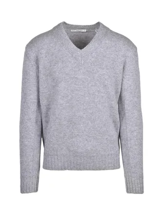 KANGRA Light Grey V-Neck Sweater In Extrafine Merino Wool