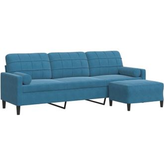 vidaXL Vidaxl - Sof&aacute; De 3 Plazas Con Taburete De Terciopelo Azul 210 Cm