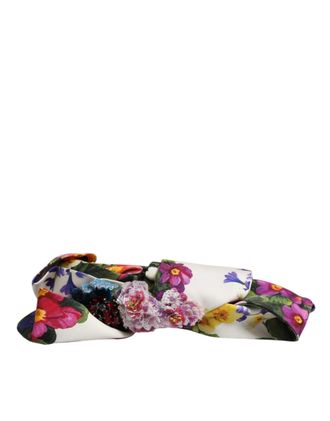 Dolce & Gabbana Womens White Multicolor Floral Silk Bow Crystal Embellished Headband Accessory