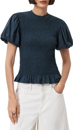 AllSaints Dael Smocked Puff Sleeve Top in Midnight Blue at Nordstrom Rack, Size X-Small
