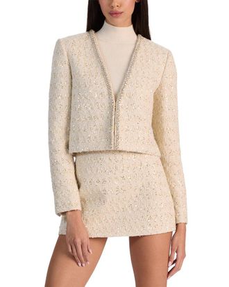 Alice & Olivia Alice + Olivia Kidman Embellished Open Wool-Blend Cropped Jacket