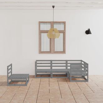 vidaXL Muebles De Jard&iacute;n 5 Piezas Gris Madera De Pino Maciza Vidaxl