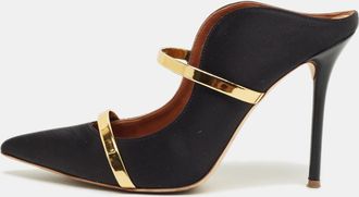 Malone Souliers Black/gold Leather And Satin Maureen Mules