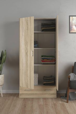 Dmora Dmora - Armoire &Agrave; Deux Portes Et Un Tiroir, Couleur Ch&ecirc;ne, 79 X 35 X H171 Cm