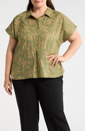 Tahari by ASL Eyelet Camp Shirt in Agave Sand at Nordstrom, Size 3 X