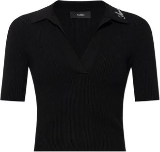 Amiri Tops, Dames, Zwart, XS, Polyester, Script Rib Knit SS Polo