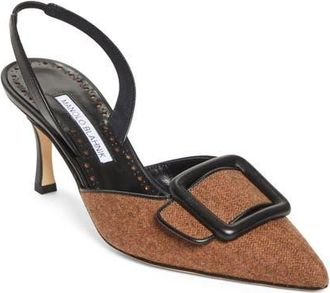 Manolo Blahnik Mayslibi Buckle Slingback Pump in Black/Medium Brown at Nordstrom, Size 10.5Us