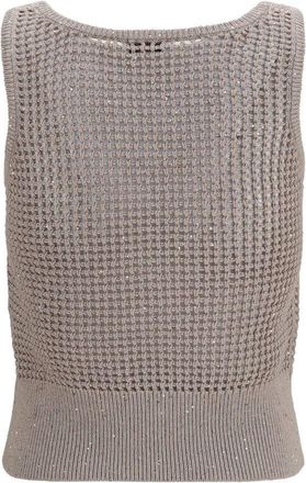 Brunello Cucinelli Womens Beige Cotton Tank Tops