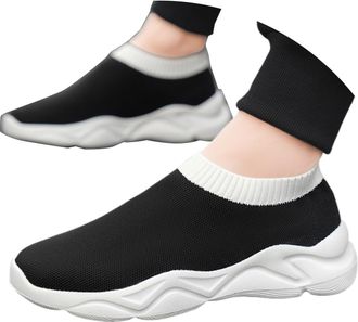 Generic Sneakers for Men - Mens Fashion Knit Slip On Platform Sneakers Breathable Mesh Upper Lightweight Athletic Walking Casual Shoes White