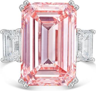 Diana M. Jewels Platinum Lab grown 8ct Fancy pink emerald diamond ring with emerald diamonds on the side and micropave band