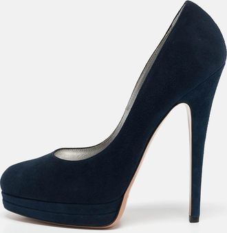 Casadei Navy Blue Suede Platform Pumps