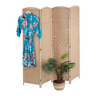 Relaxdays Relaxdays - Biombo, 4 Paneles, Separador Ambientes Plegable, 170x160 Cm, Interiores, Madera, Cuerda Papel, Color Natural
