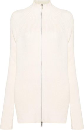 Yohji Yamamoto zip-up ribbed-knit cardigan - women - Wool/Cotton - 2 - White
