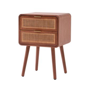 Nordlys Mesita de noche 2 caj&oacute;n en rat&aacute;n y madera de nogal