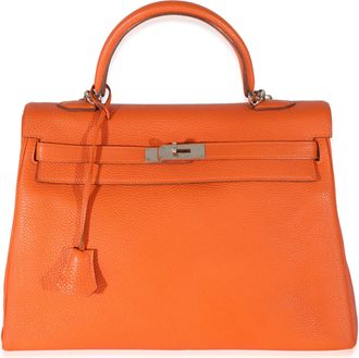 Herm&egrave;s Herm&egrave;s Orange Feu Togo Retourne Kelly 35 PHW
