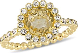 Mimi & Max 2ct TGW Citrine White Sapphire Beaded Halo Ring 10k Yellow Gold