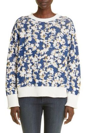 Lafayette 148 New York Floral Jacquard Cashmere & Cotton Blend Sweater in Parisian Blue Multi at Nordstrom Rack, Size Xx-Large