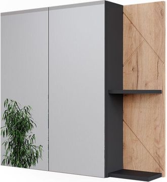 Vicco Armario Con Espejo De Ba&ntilde;o Irma, Antracita/roble Dorado, 80 X 75 Cm