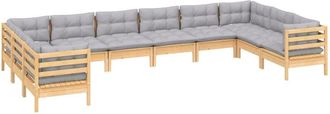vidaXL Juego De Muebles De Jard&iacute;n 10 Pzas Y Cojines Madera Pino Gris Vidaxl