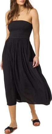 O'Neill Piper Smocked Strapless Midi Dress in Black at Nordstrom, Size X-Large