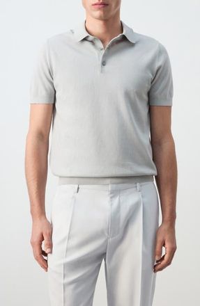 Mango Fine Knit Cotton Polo in Ice Grey at Nordstrom, Size Large