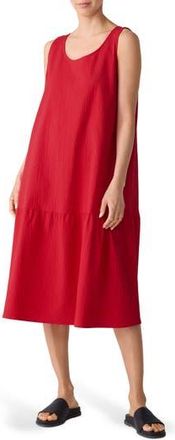 Eileen Fisher Scoop Neck Stretch Organic Cotton Midi Dress in Crimson at Nordstrom Rack, Size Xx-Small