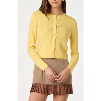 ASTR the Label Satin Bow Knit Cardigan in Yellow at Nordstrom, Size X-Small
