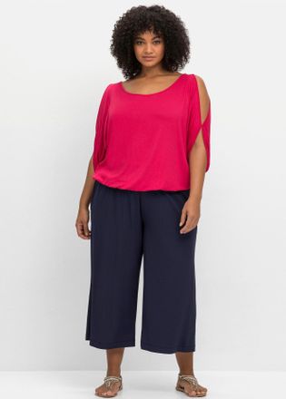 Sheego 3/4-Hose SHEEGO, Damen, Gr. 40, Normalgr&ouml;ssen, blau (marine), 95% Viskose, 5% Elasthan, unifarben, Hosen 3/4-Hose