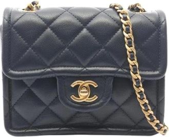 Chanel Pre-owned Matelasse Lamslederen Schoudertas - Dames - Vintage Mini Tas - Blauw - ONE Size - Leer - Vintage