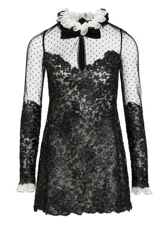 Giambattista Valli embroidered ruffled-collar dress - women - Polyester - 40 - Black