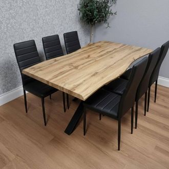Kosy Koala Modern Dining Table with 6 Black faux leather Chairs Kitchen Furniture in Brown