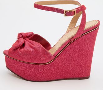 Charlotte Olympia Pink Glitter Fabric Velour Wedge Platform Sandals
