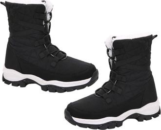 Yardwe Women Winter Warm Snow Boots Mid-Calf Black High-Top Insulated Cotton Shoes Comfortable Outdoor Footwear for Cold Weather